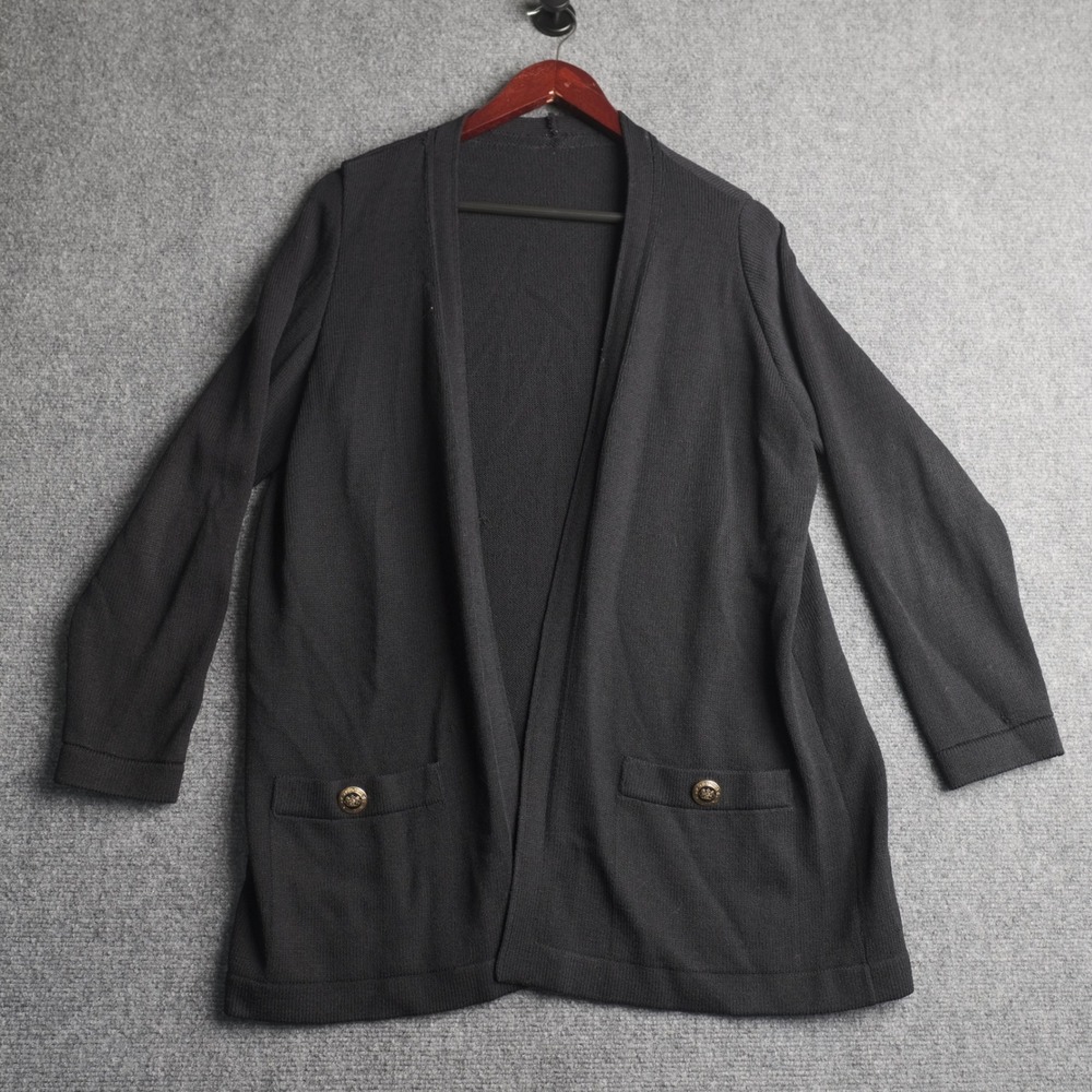 St John Open Front Cardigan Womens Black Gold Crest Santana Knit Business Office